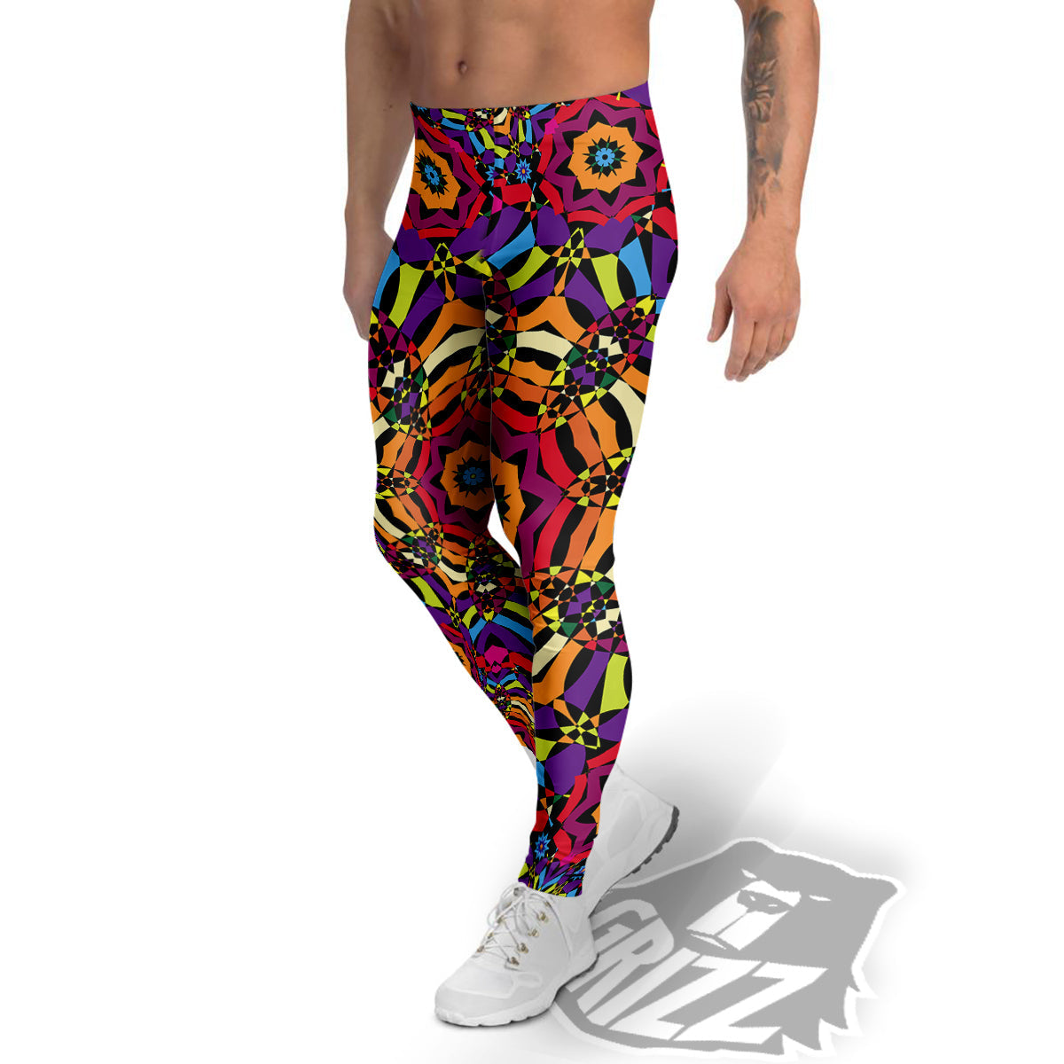 Kaleidoscope Psychedelic Colorful Print Men's Leggings-grizzshop
