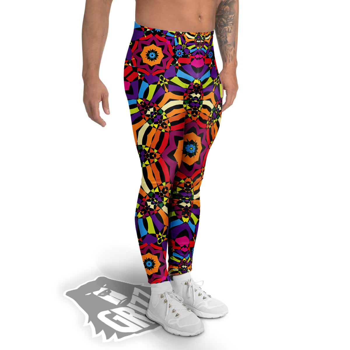 Kaleidoscope Psychedelic Colorful Print Men's Leggings-grizzshop