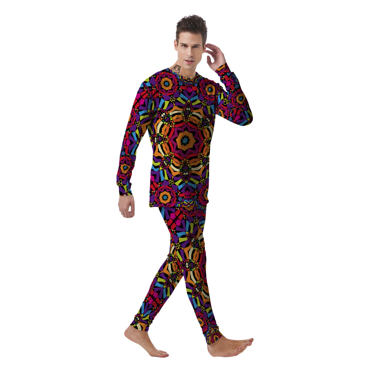 Kaleidoscope Psychedelic Colorful Print Men's Pajamas-grizzshop