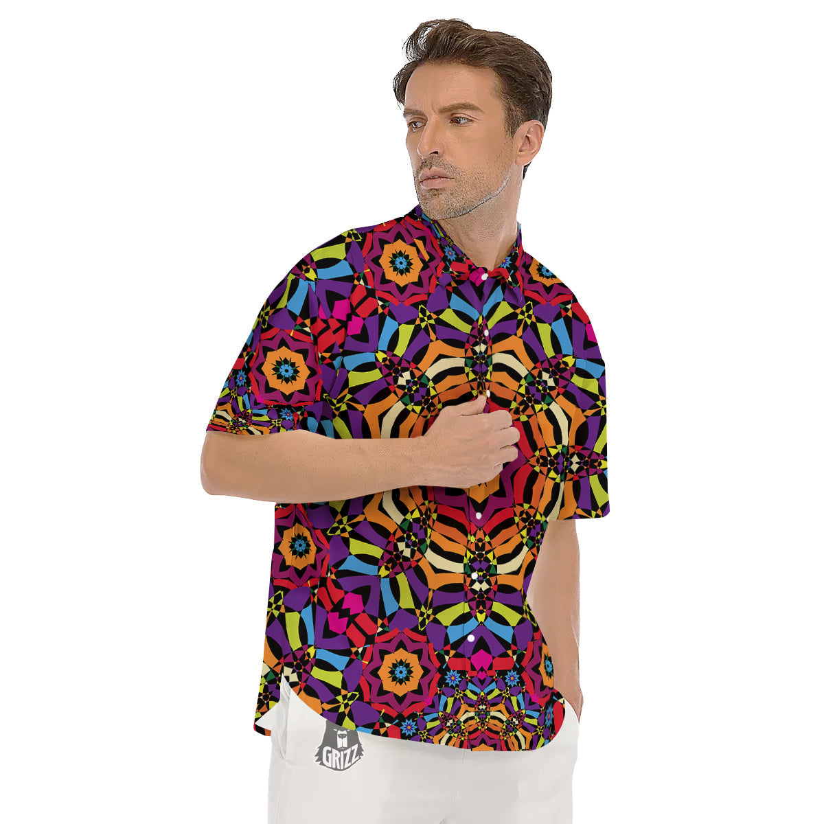 Kaleidoscope Psychedelic Colorful Print Men's Short Sleeve Shirts-grizzshop