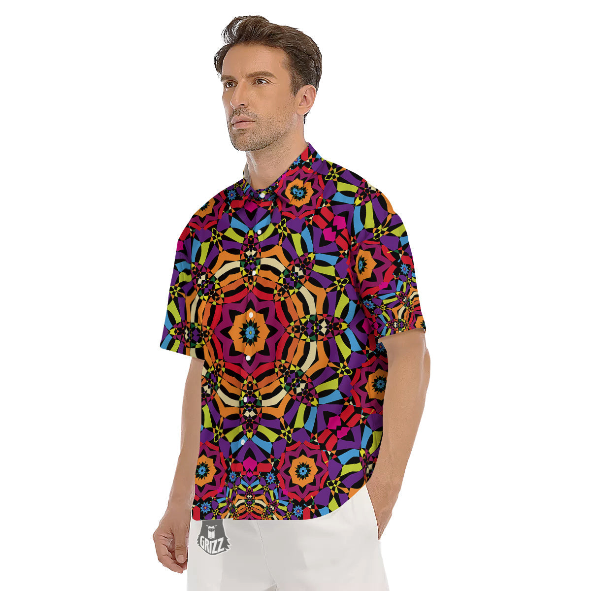 Kaleidoscope Psychedelic Colorful Print Men's Short Sleeve Shirts-grizzshop
