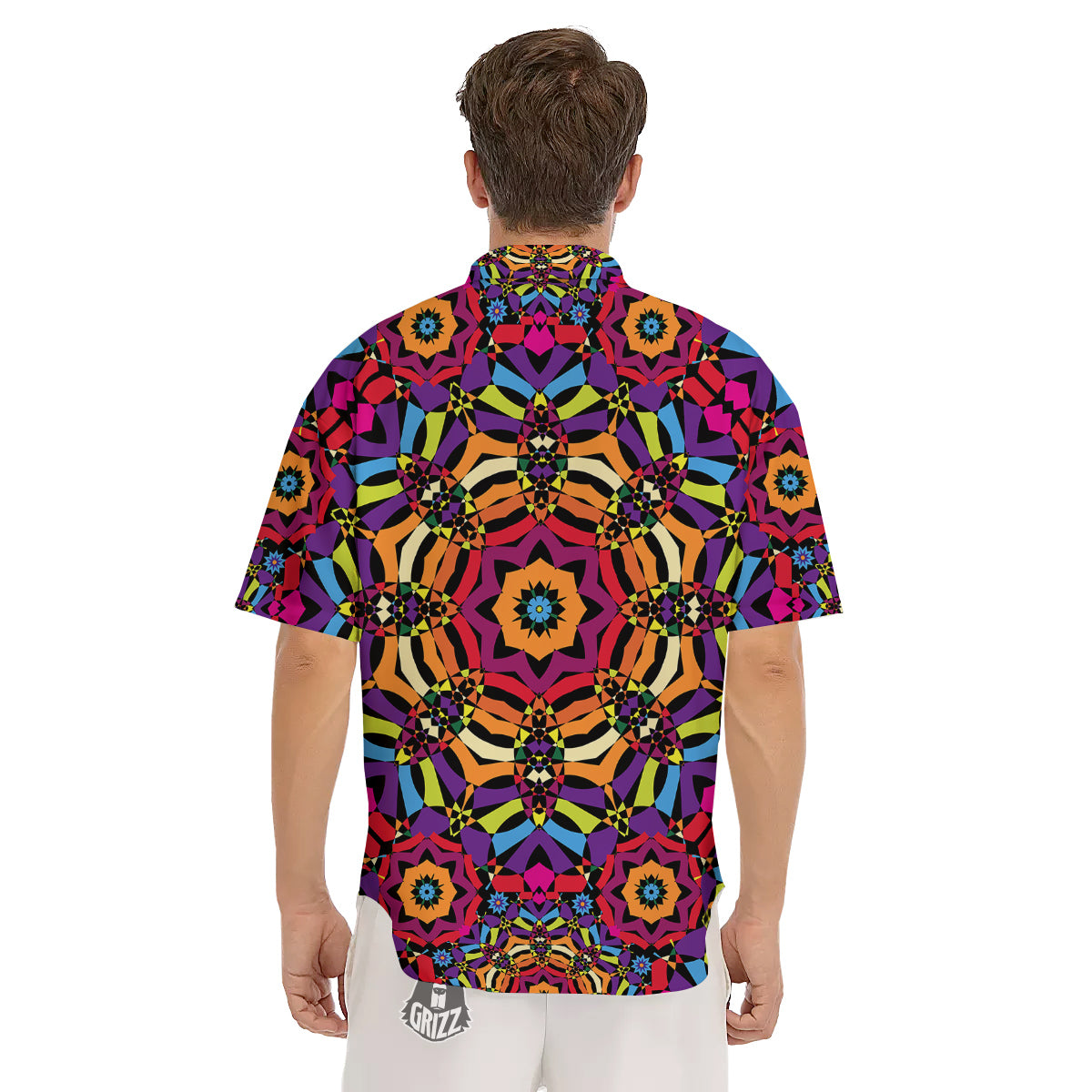 Kaleidoscope Psychedelic Colorful Print Men's Short Sleeve Shirts-grizzshop