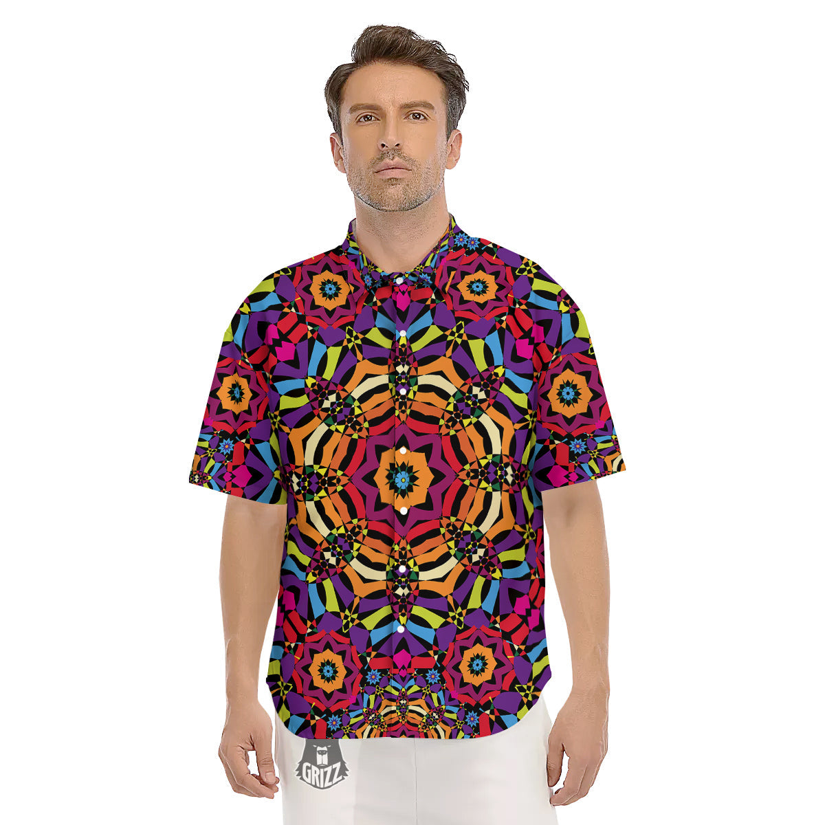 Kaleidoscope Psychedelic Colorful Print Men's Short Sleeve Shirts-grizzshop