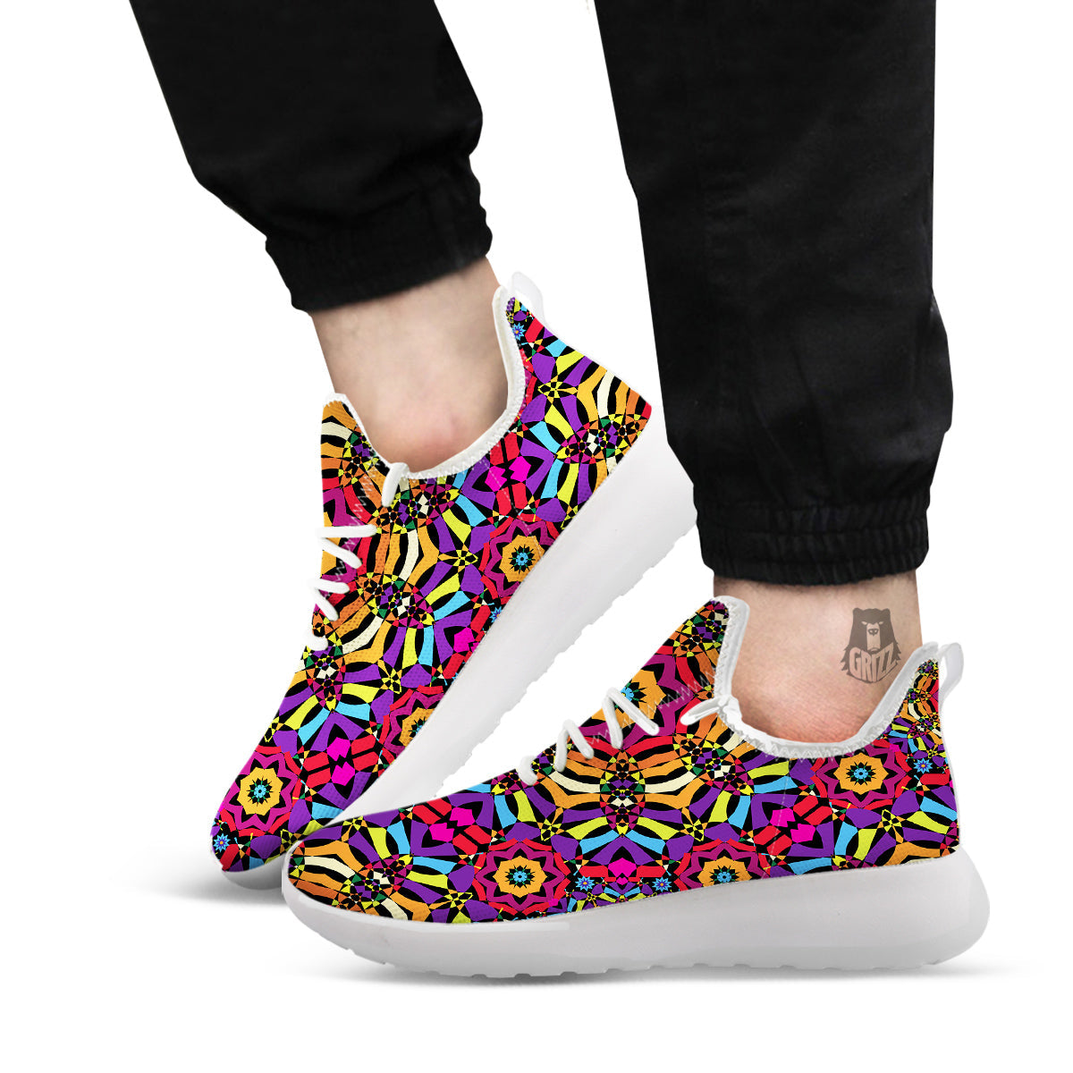Kaleidoscope Psychedelic Colorful Print White Athletic Shoes-grizzshop