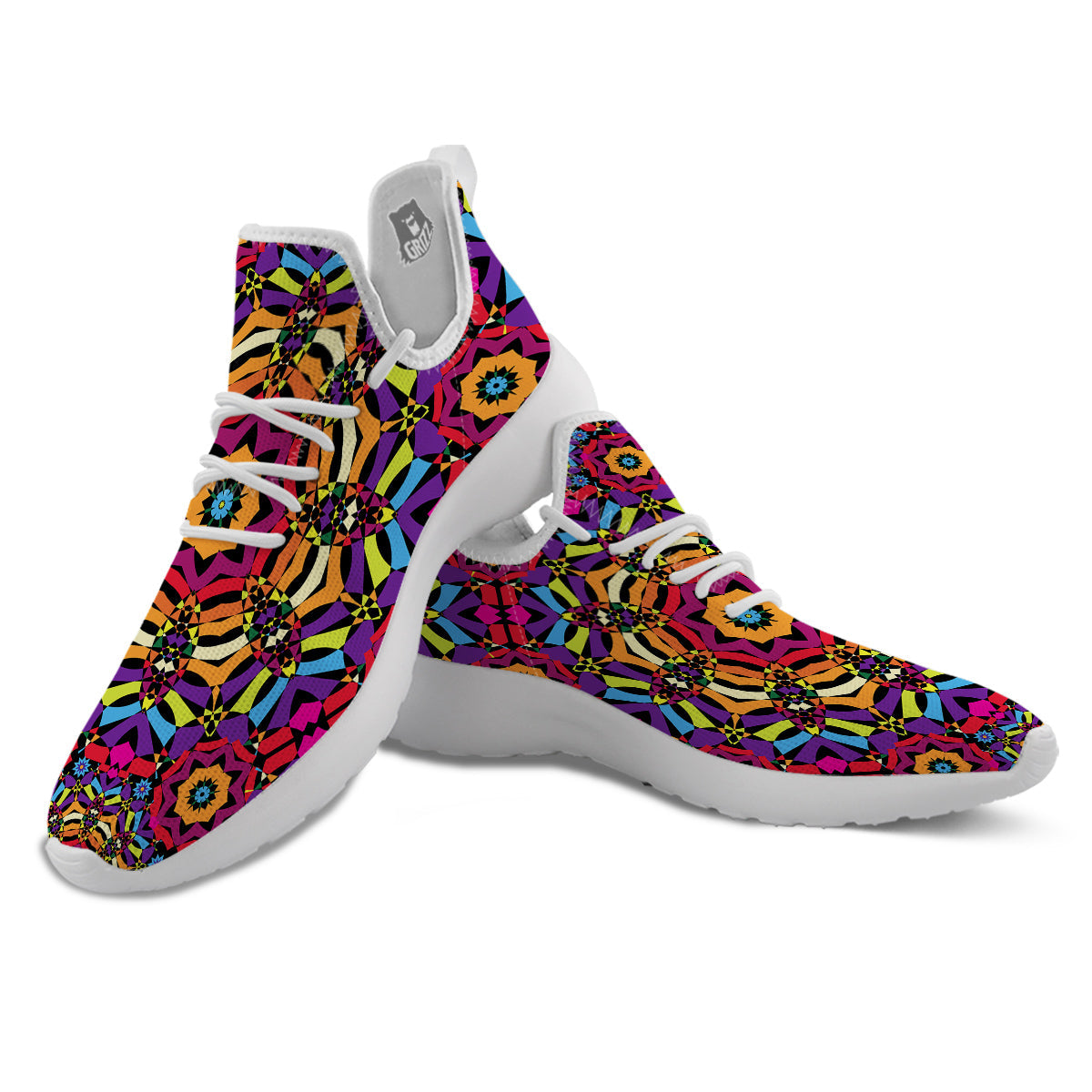 Kaleidoscope Psychedelic Colorful Print White Athletic Shoes-grizzshop