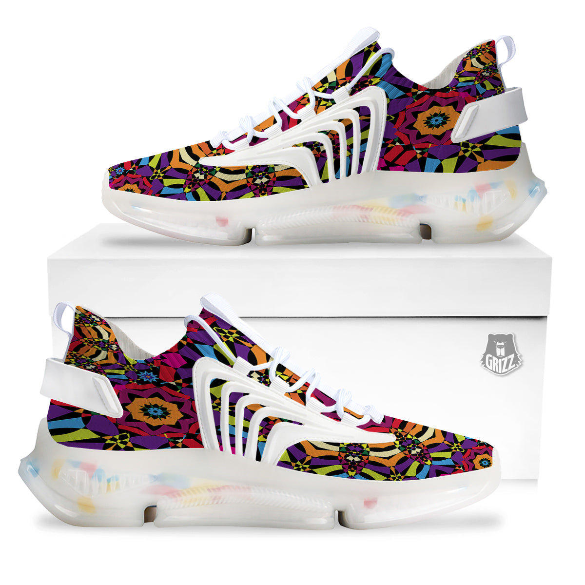Kaleidoscope Psychedelic Colorful Print White Gym Shoes-grizzshop