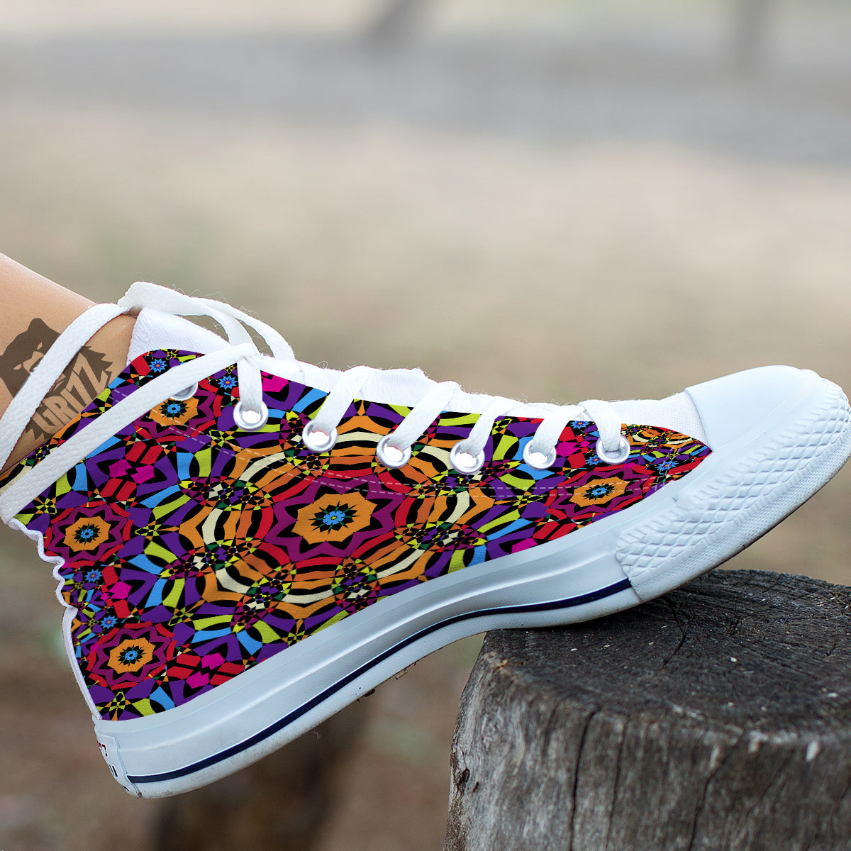 Kaleidoscope Psychedelic Colorful Print White High Top Shoes-grizzshop