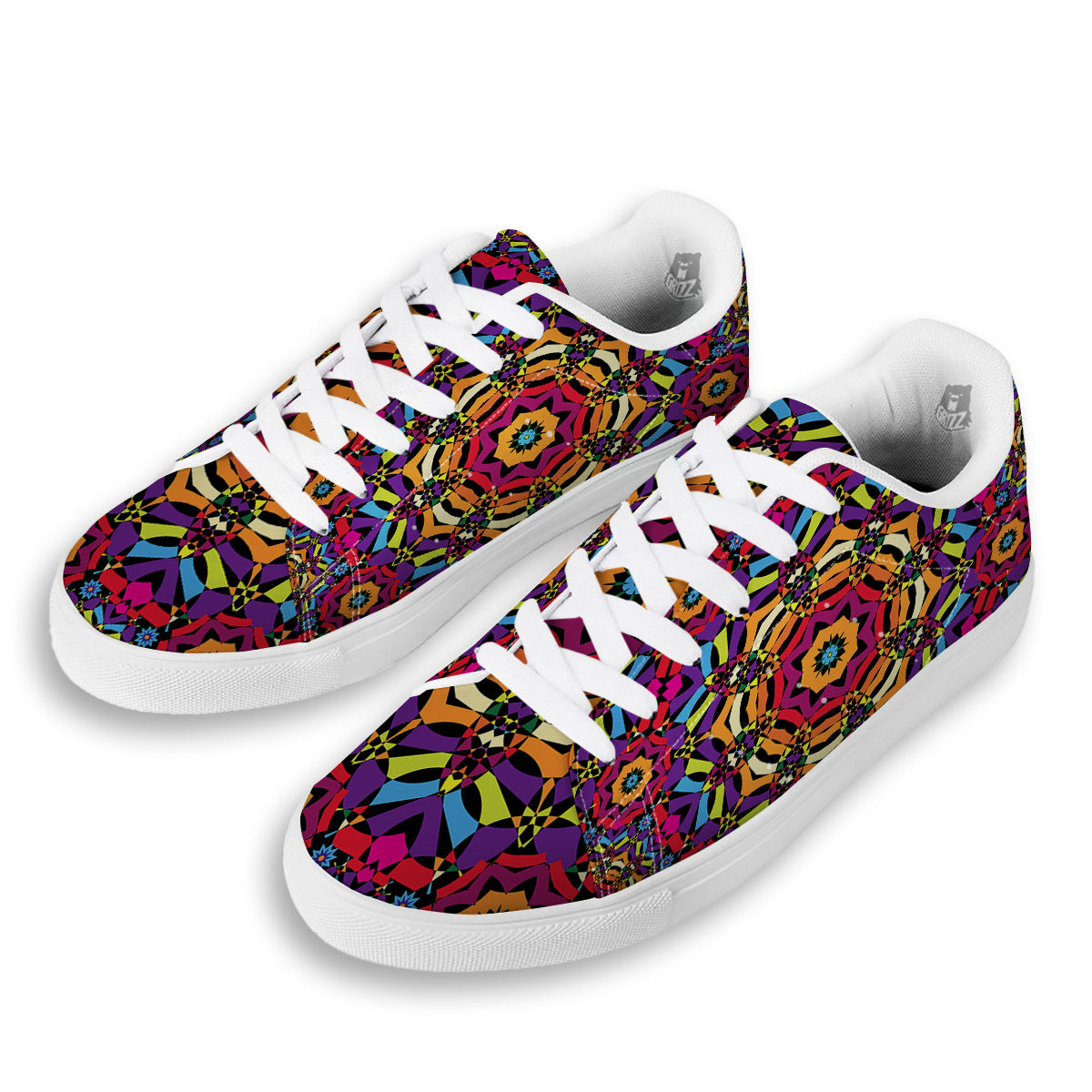 Kaleidoscope Psychedelic Colorful Print White Low Top Sneakers-grizzshop