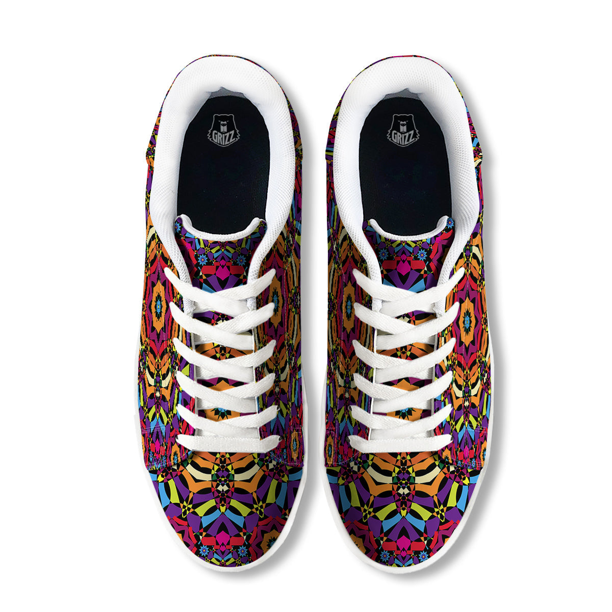 Kaleidoscope Psychedelic Colorful Print White Low Top Sneakers-grizzshop