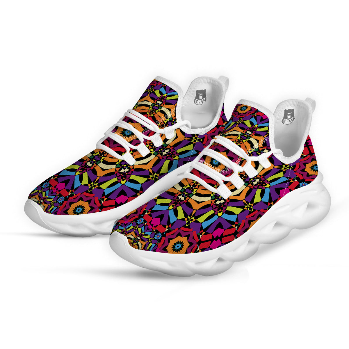 Kaleidoscope Psychedelic Colorful Print White Running Shoes-grizzshop