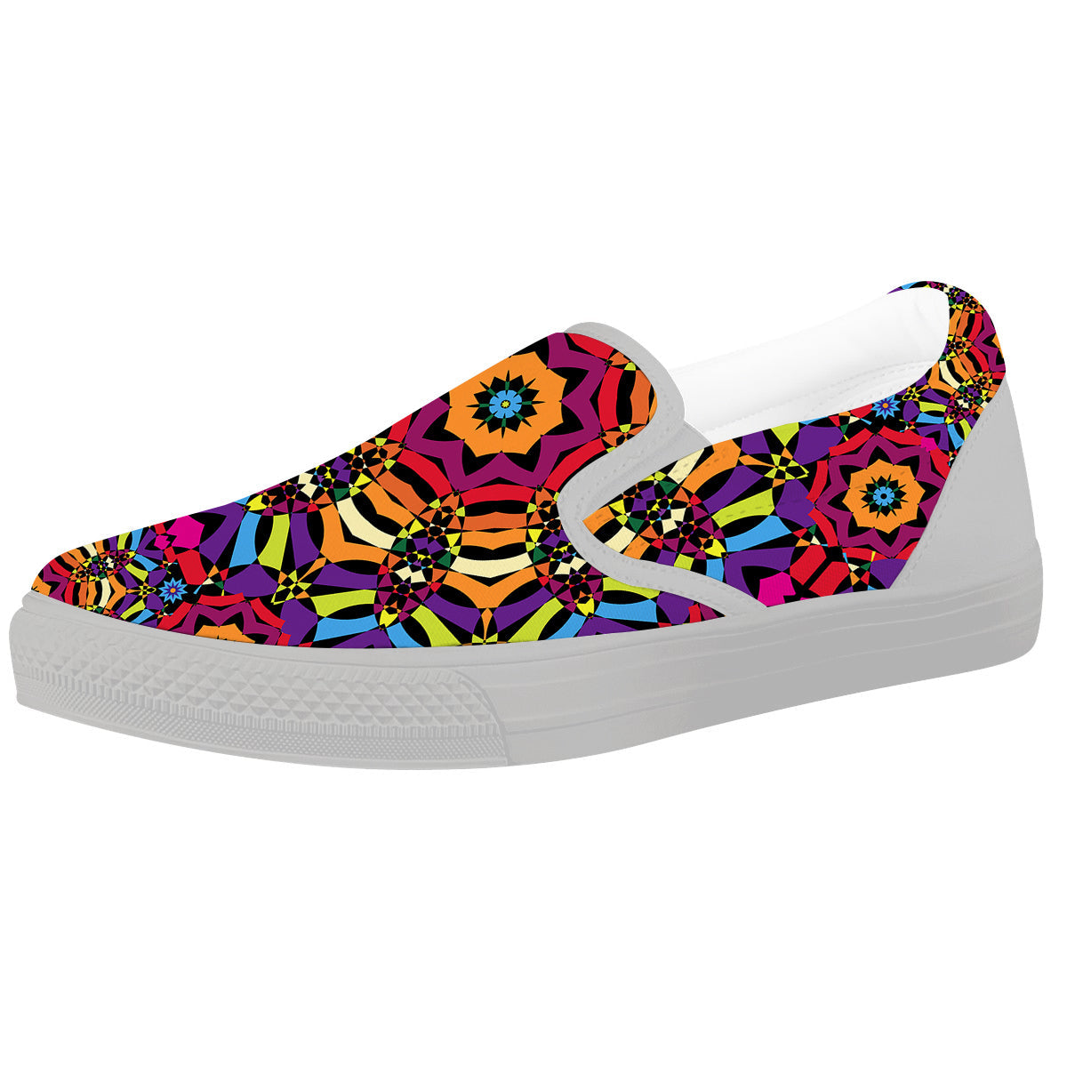 Kaleidoscope Psychedelic Colorful Print White Slip On Shoes-grizzshop