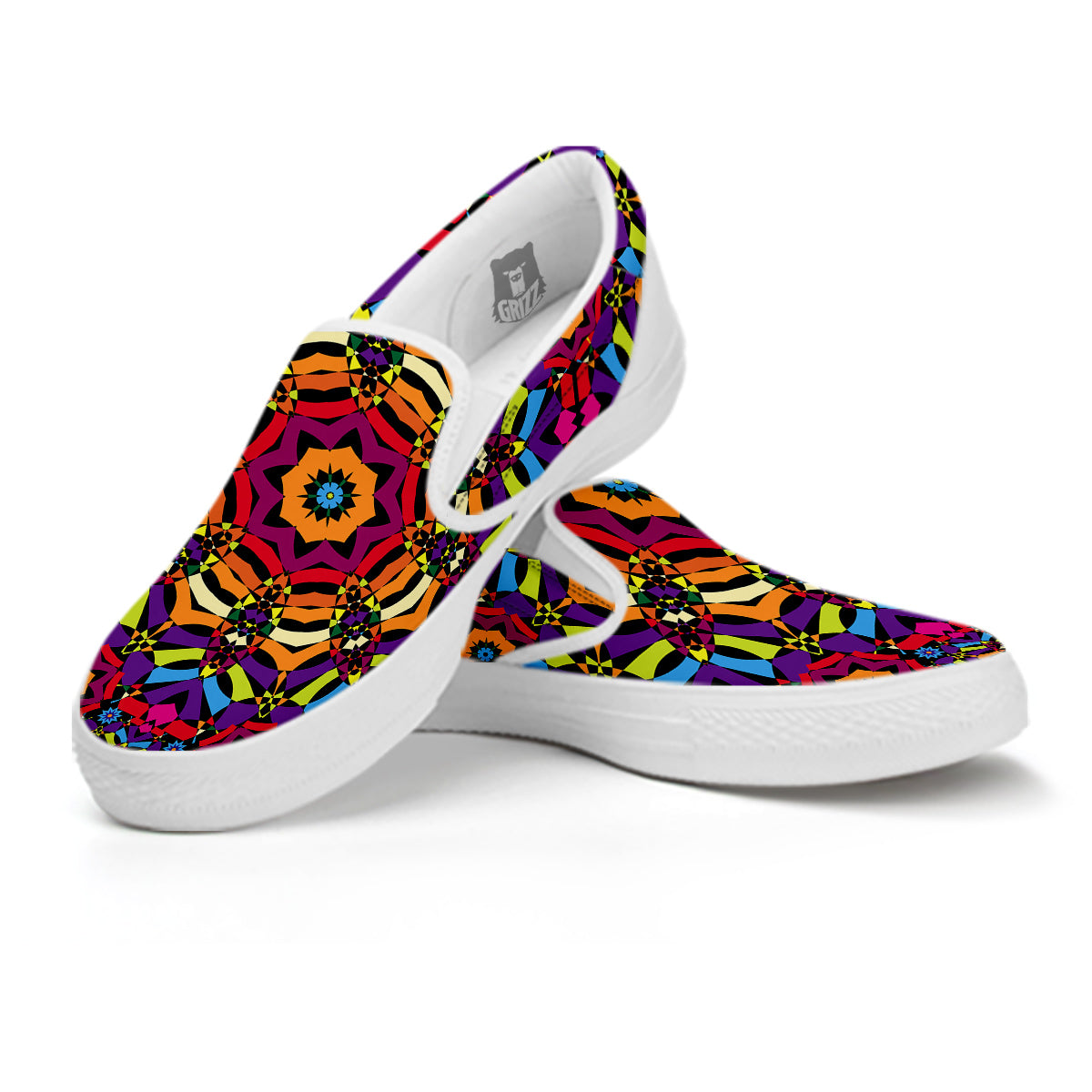 Kaleidoscope Psychedelic Colorful Print White Slip On Shoes-grizzshop
