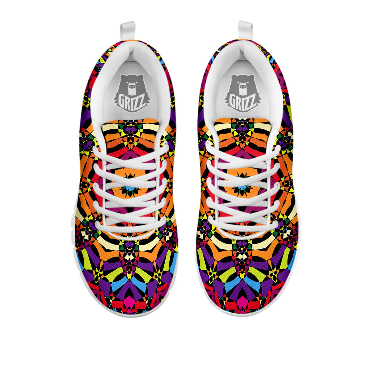 Kaleidoscope Psychedelic Colorful Print White Sneaker-grizzshop