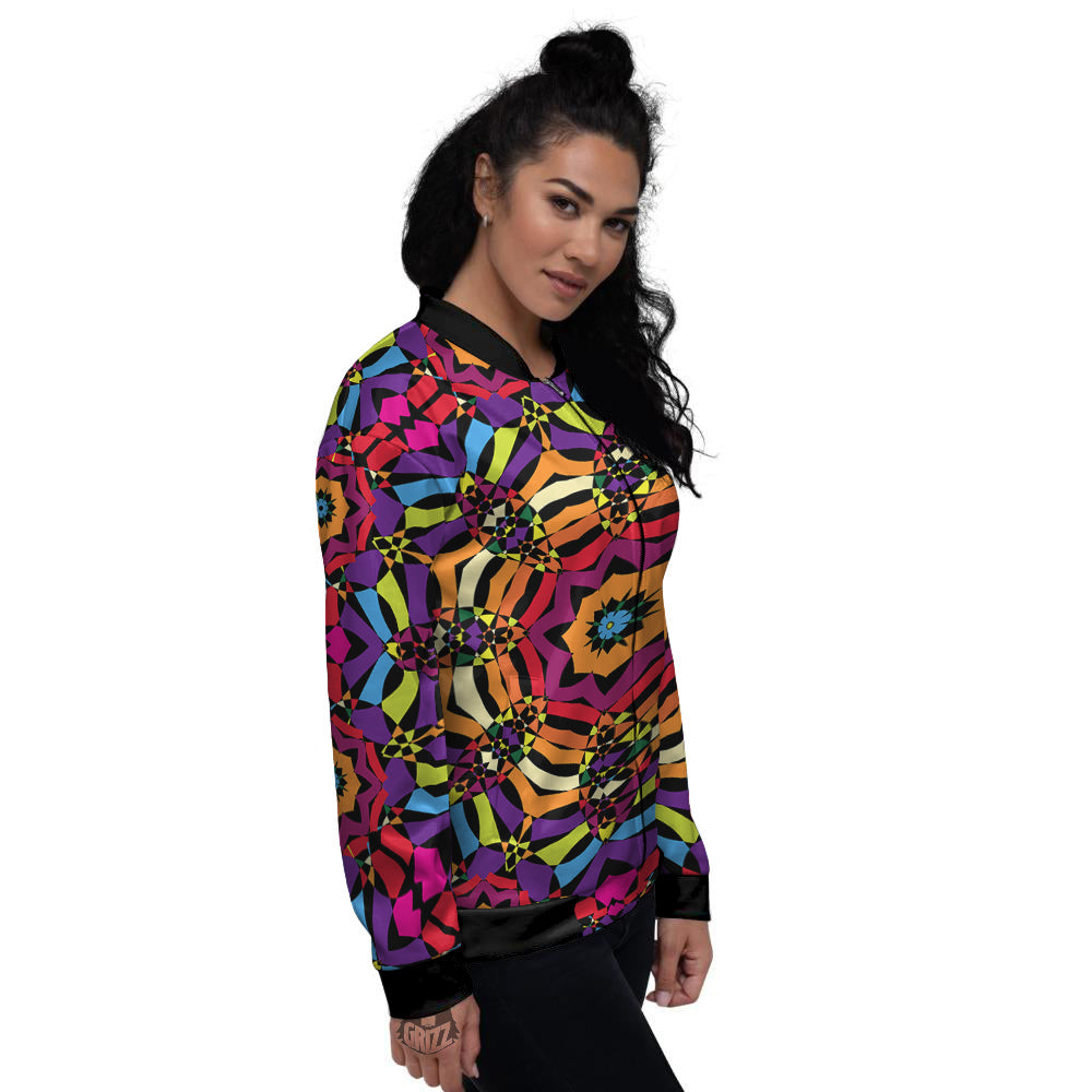 Kaleidoscope Psychedelic Colorful Print Women's Bomber Jacket-grizzshop