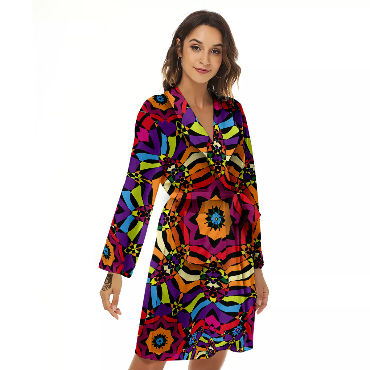 Kaleidoscope Psychedelic Colorful Print Women's Robe-grizzshop