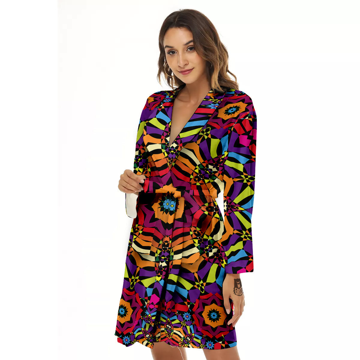 Kaleidoscope Psychedelic Colorful Print Women's Robe-grizzshop