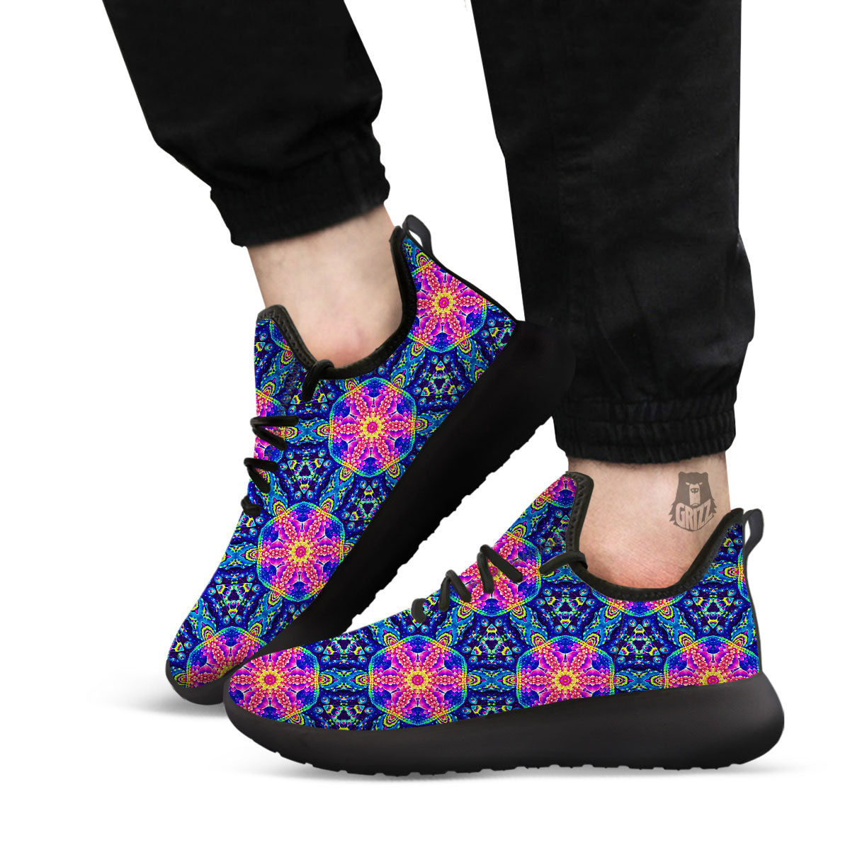 Kaleidoscope Psychedelic Print Pattern Black Athletic Shoes-grizzshop