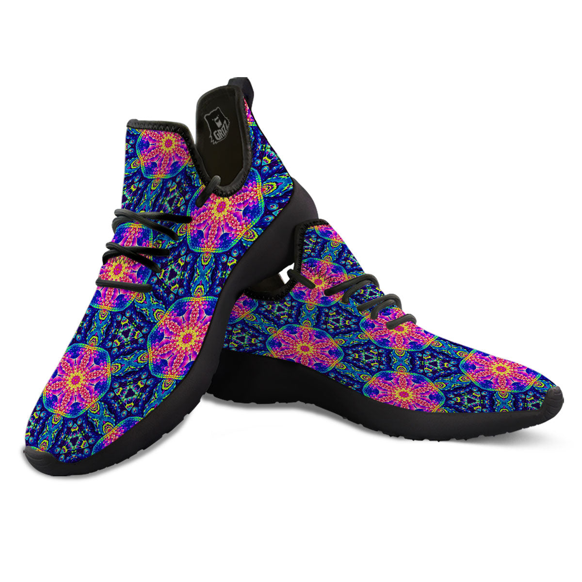 Kaleidoscope Psychedelic Print Pattern Black Athletic Shoes-grizzshop