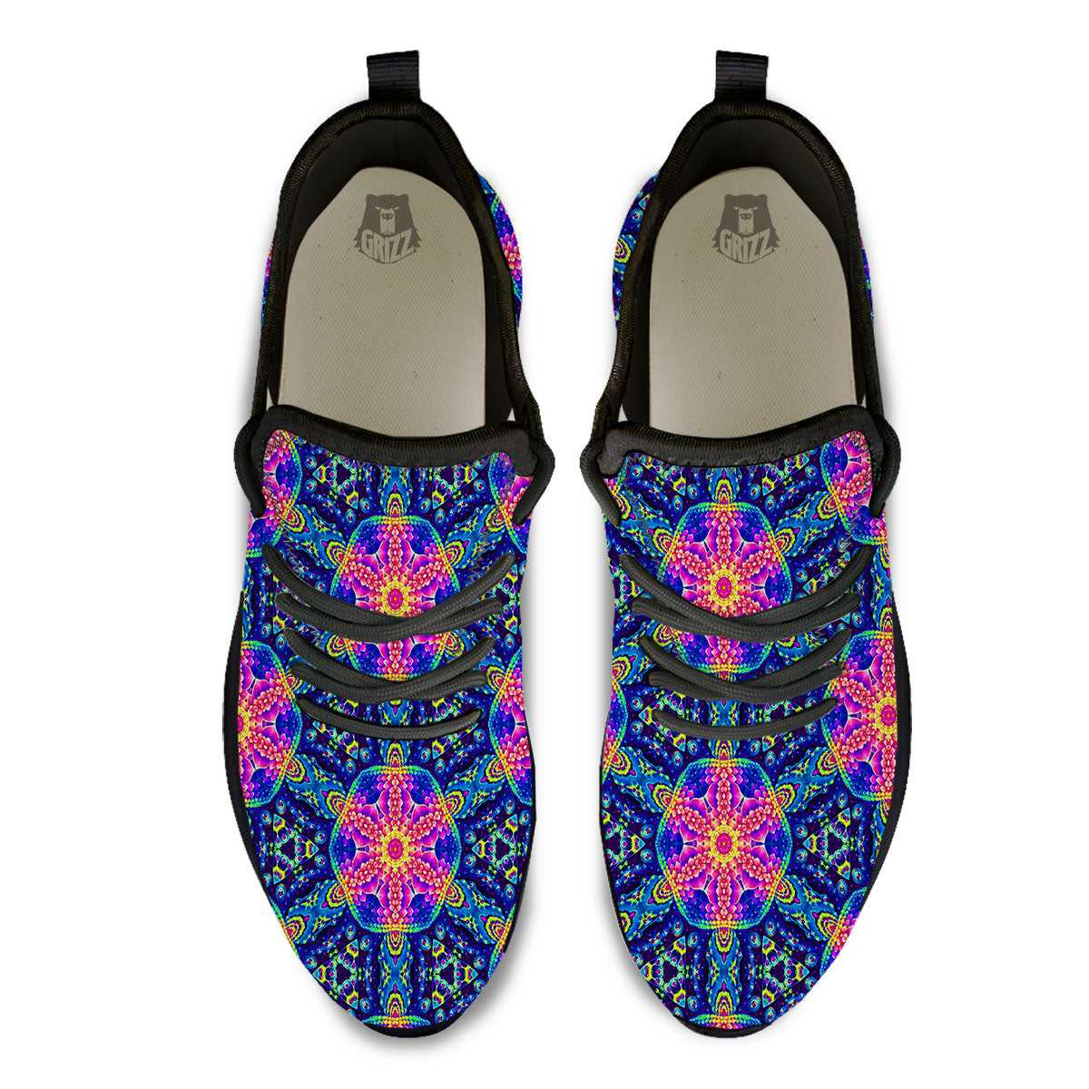 Kaleidoscope Psychedelic Print Pattern Black Athletic Shoes-grizzshop