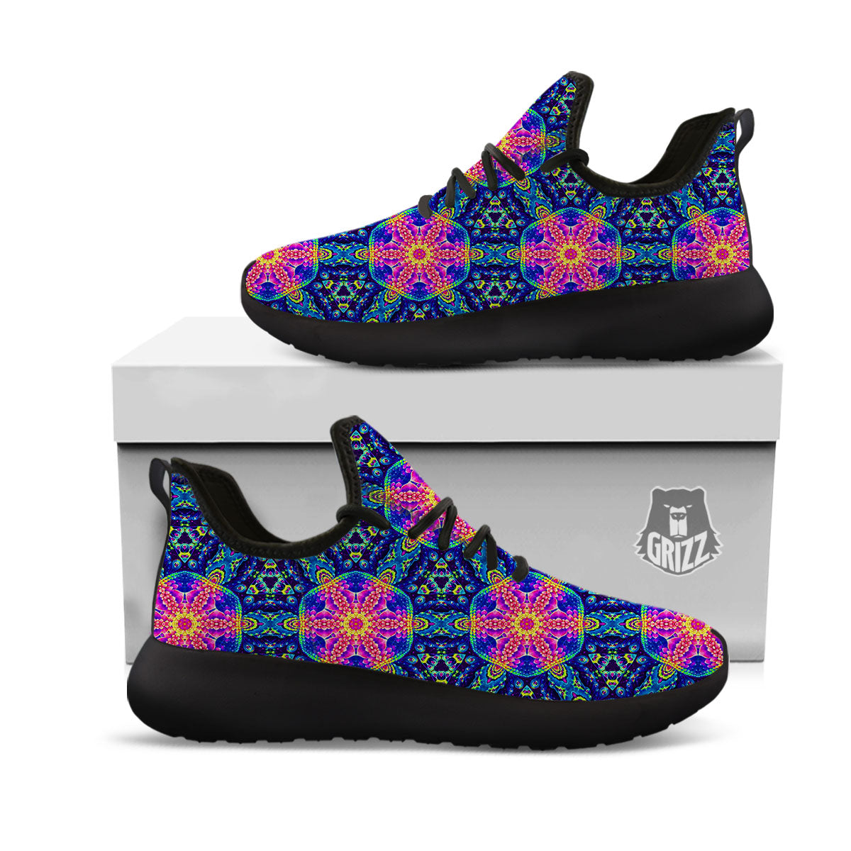 Kaleidoscope Psychedelic Print Pattern Black Athletic Shoes-grizzshop