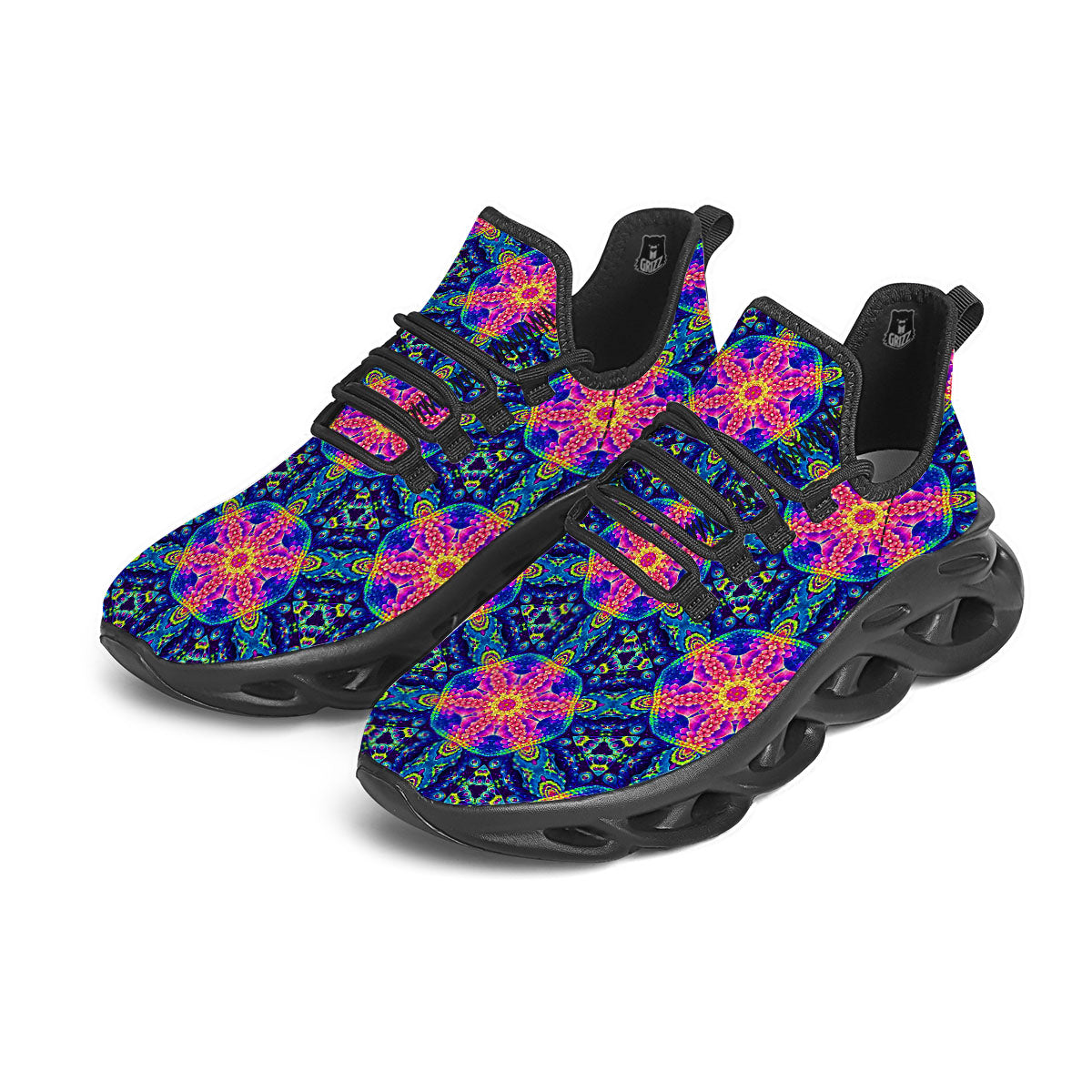 Kaleidoscope Psychedelic Print Pattern Black Running Shoes-grizzshop