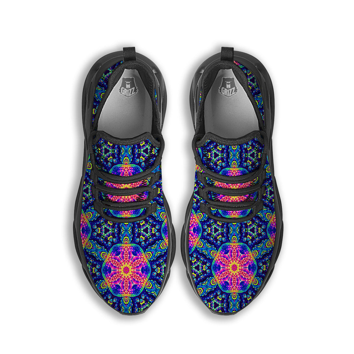 Kaleidoscope Psychedelic Print Pattern Black Running Shoes-grizzshop