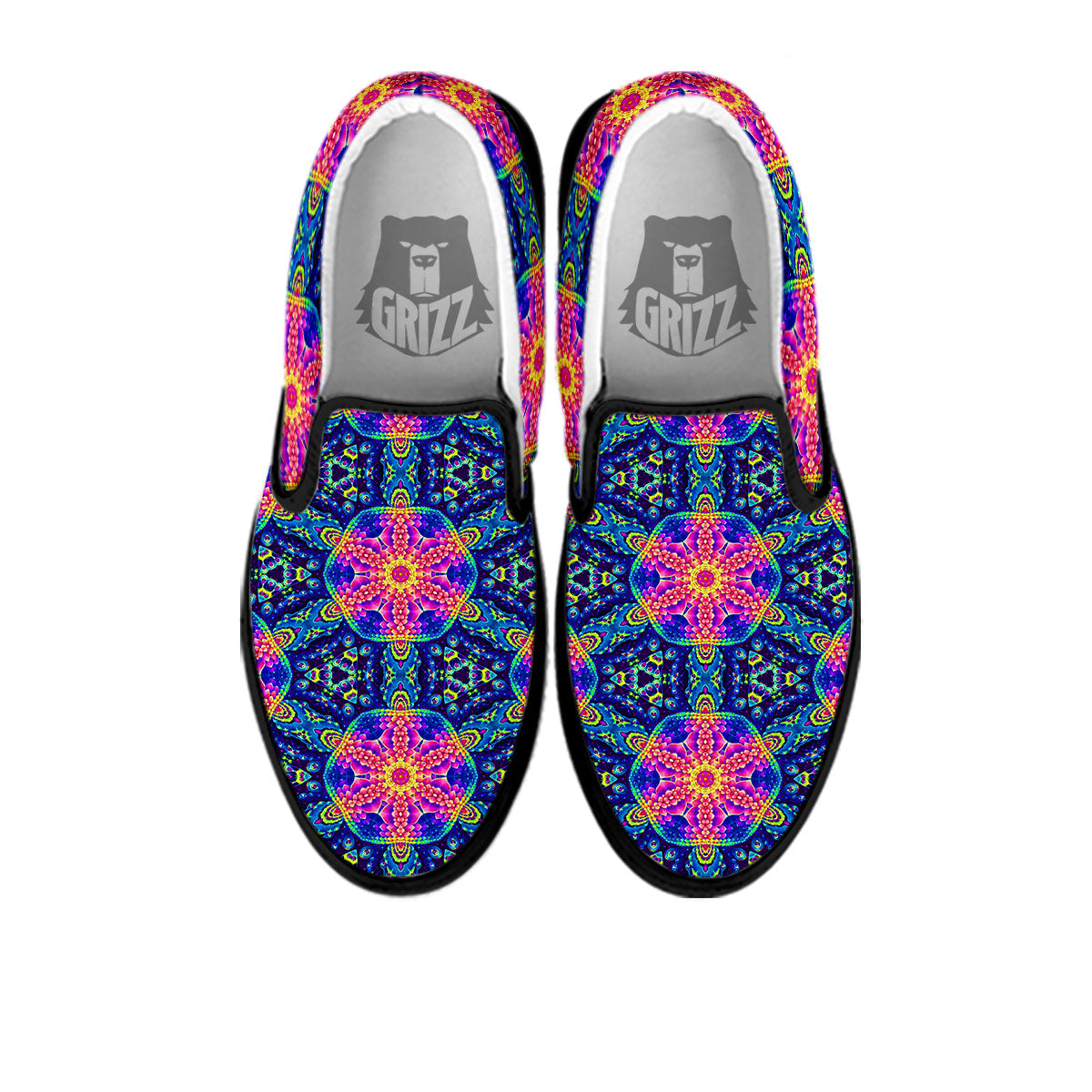 Kaleidoscope Psychedelic Print Pattern Black Slip On Shoes-grizzshop