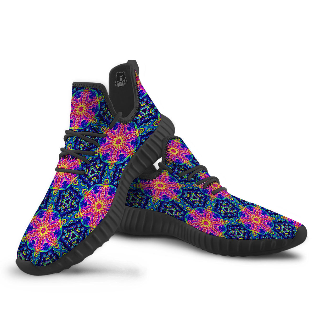 Kaleidoscope Psychedelic Print Pattern Black Walking Shoes-grizzshop