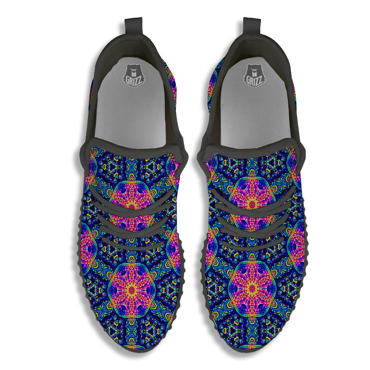 Kaleidoscope Psychedelic Print Pattern Black Walking Shoes-grizzshop