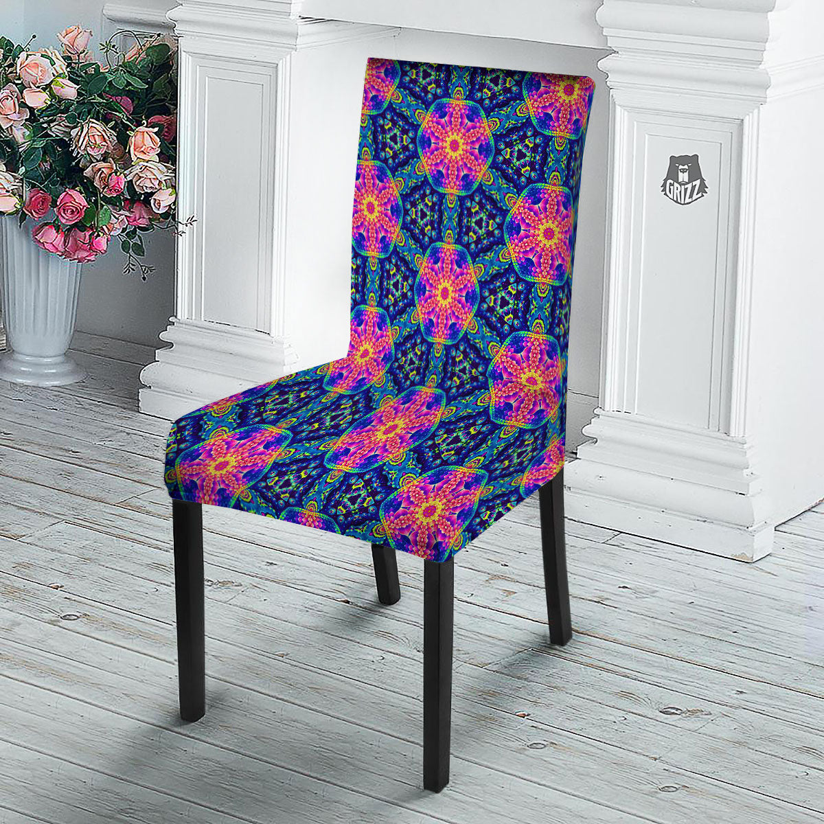 Kaleidoscope Psychedelic Print Pattern Dining Chair Slipcover-grizzshop