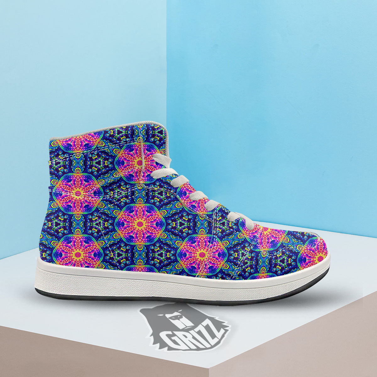 Kaleidoscope Psychedelic Print Pattern High Top Sneakers-grizzshop