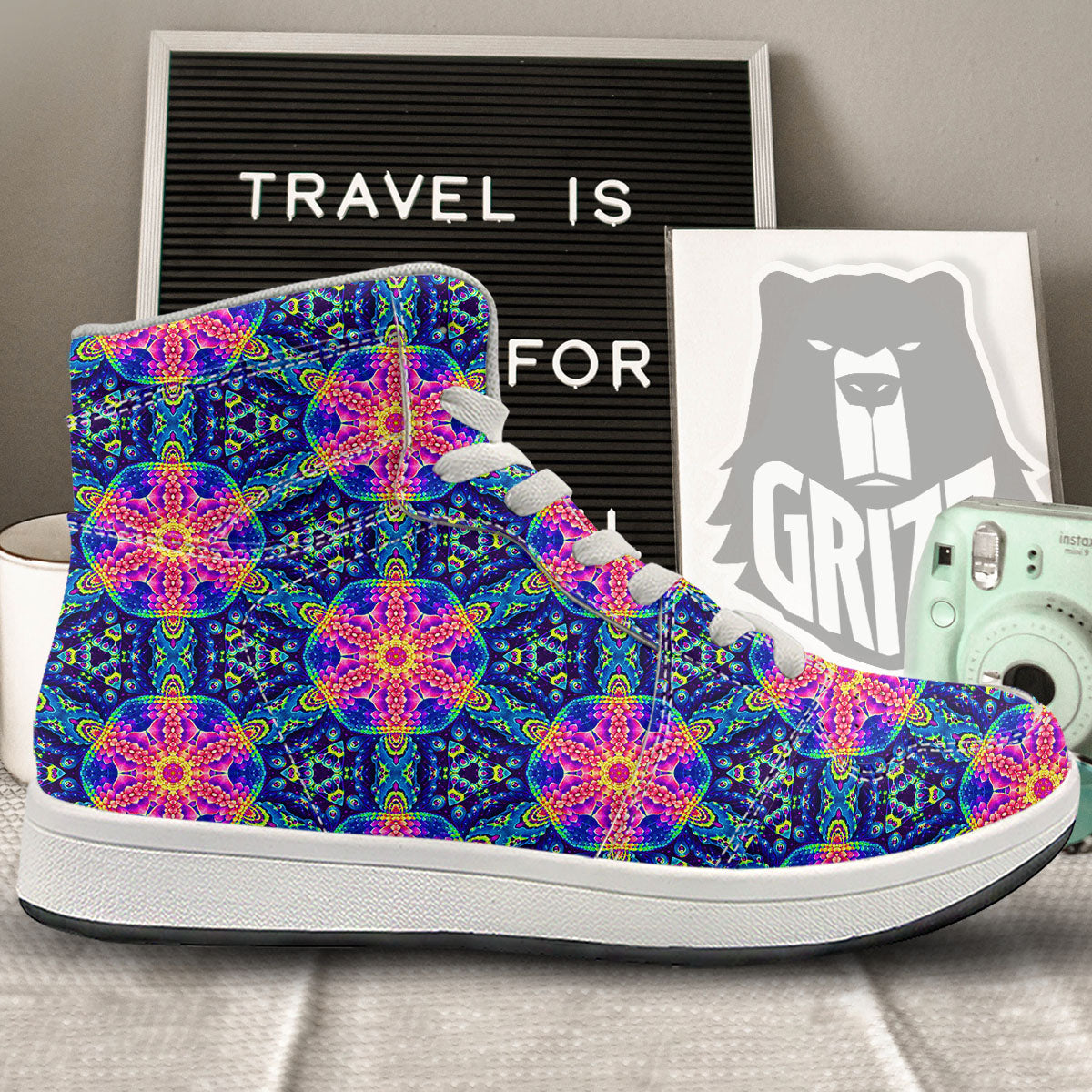 Kaleidoscope Psychedelic Print Pattern High Top Sneakers-grizzshop