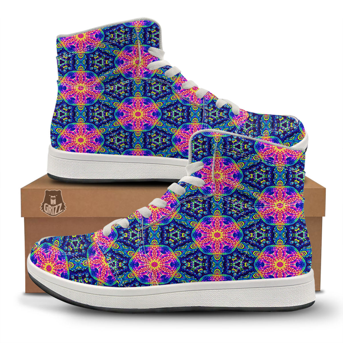 Kaleidoscope Psychedelic Print Pattern High Top Sneakers-grizzshop