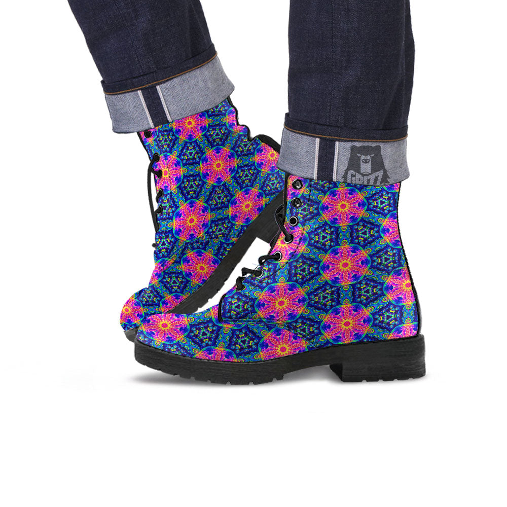 Kaleidoscope Psychedelic Print Pattern Leather Boots-grizzshop