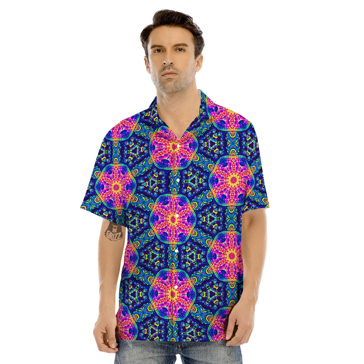 Kaleidoscope Psychedelic Print Pattern Men's Hawaiian Shirt-grizzshop