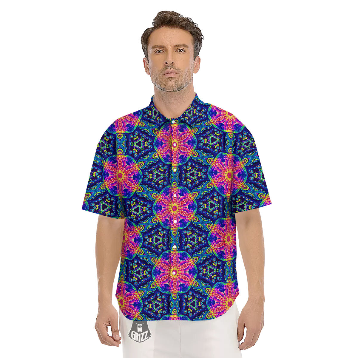 Kaleidoscope Psychedelic Print Pattern Men's Short Sleeve Shirts-grizzshop