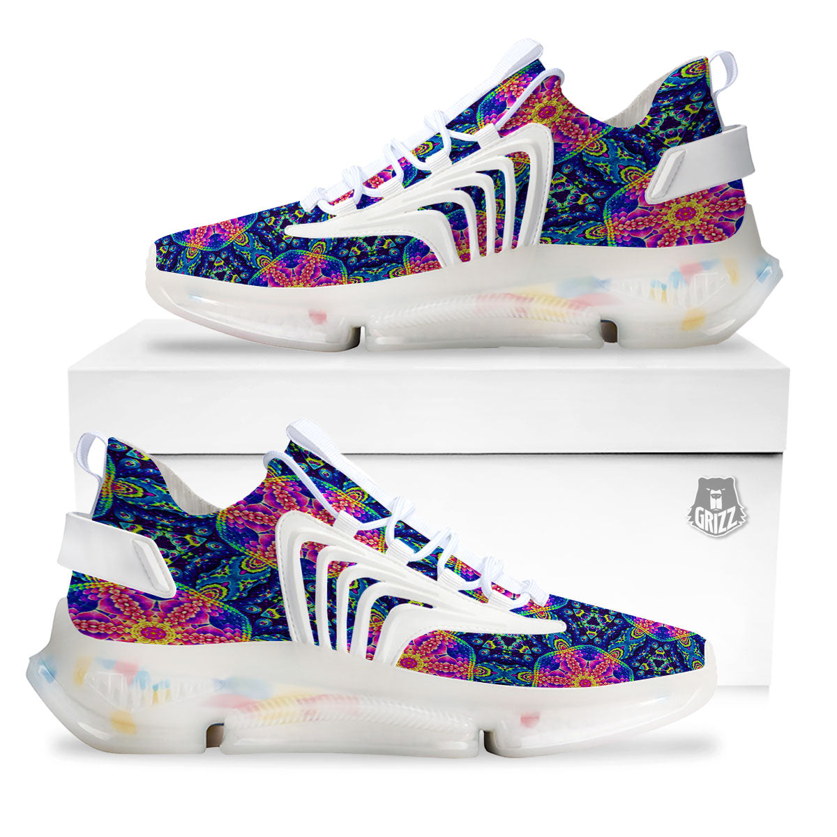 Kaleidoscope Psychedelic Print Pattern White Gym Shoes-grizzshop