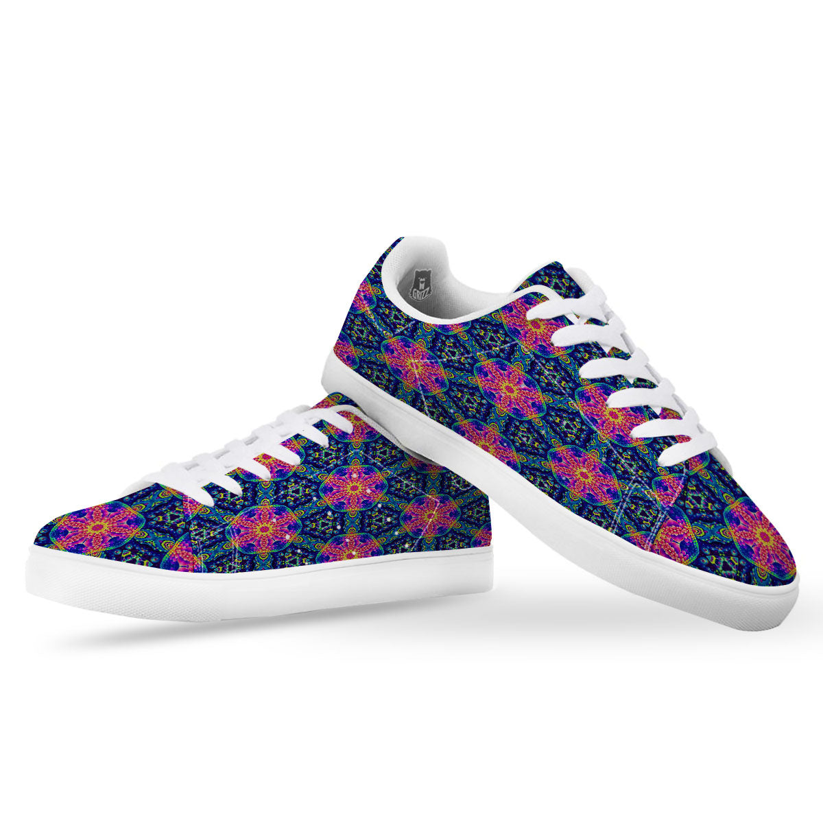 Kaleidoscope Psychedelic Print Pattern White Low Top Sneakers-grizzshop