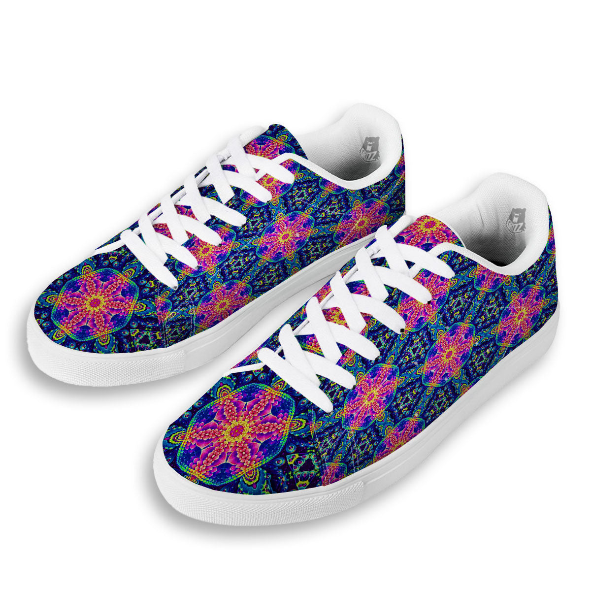 Kaleidoscope Psychedelic Print Pattern White Low Top Sneakers-grizzshop
