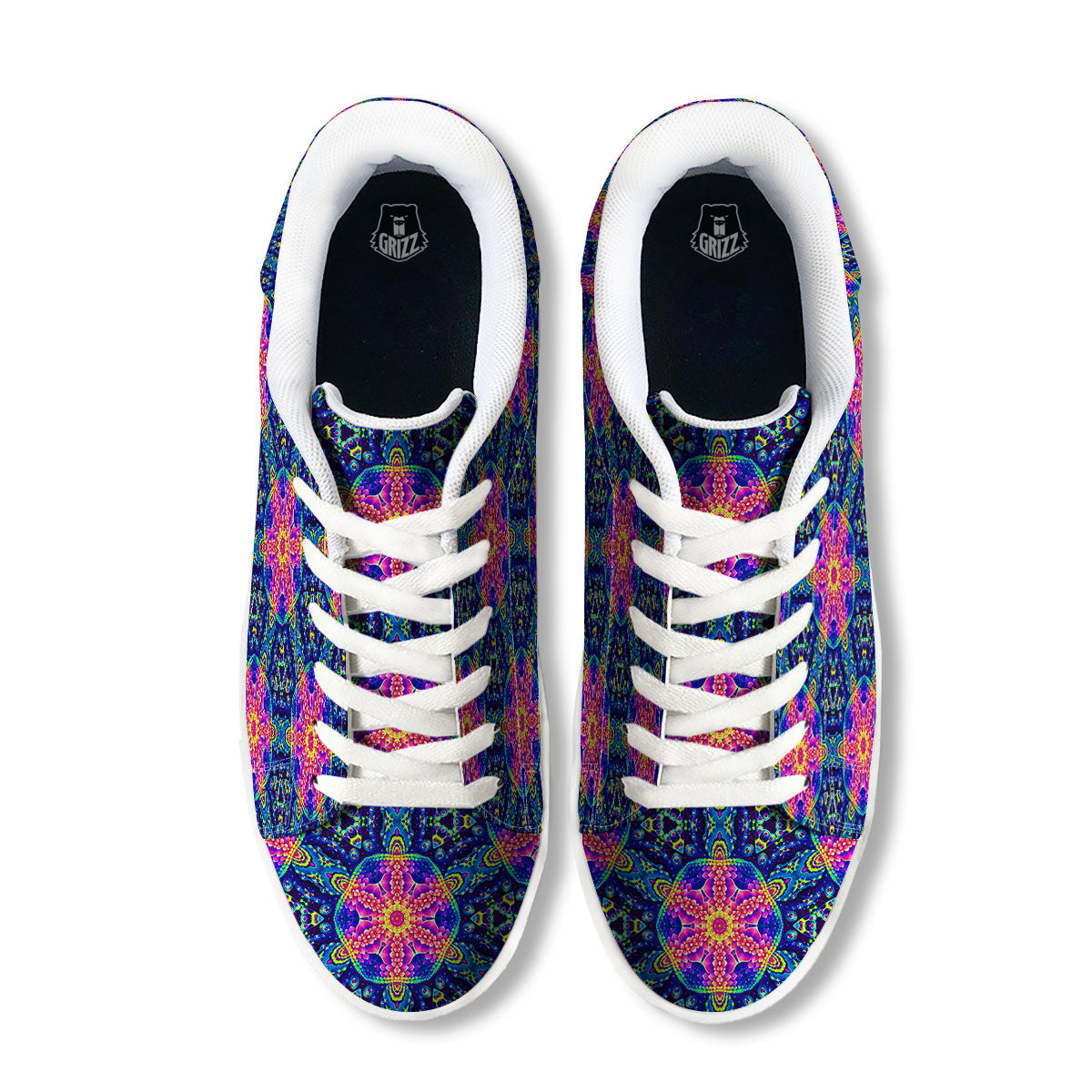 Kaleidoscope Psychedelic Print Pattern White Low Top Sneakers-grizzshop