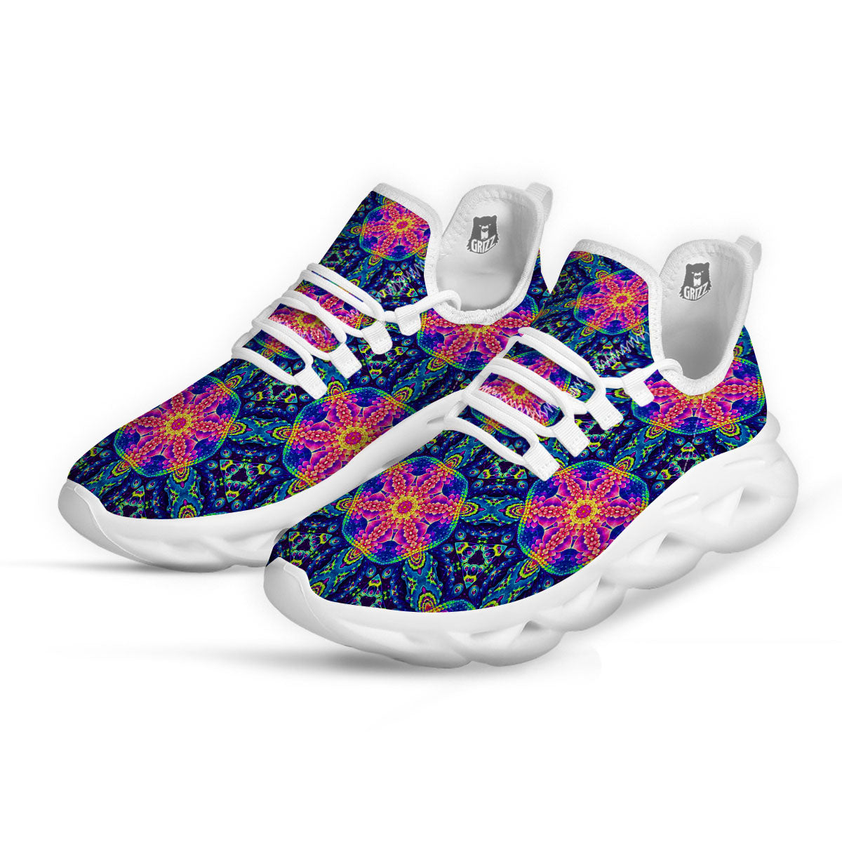 Kaleidoscope Psychedelic Print Pattern White Running Shoes-grizzshop