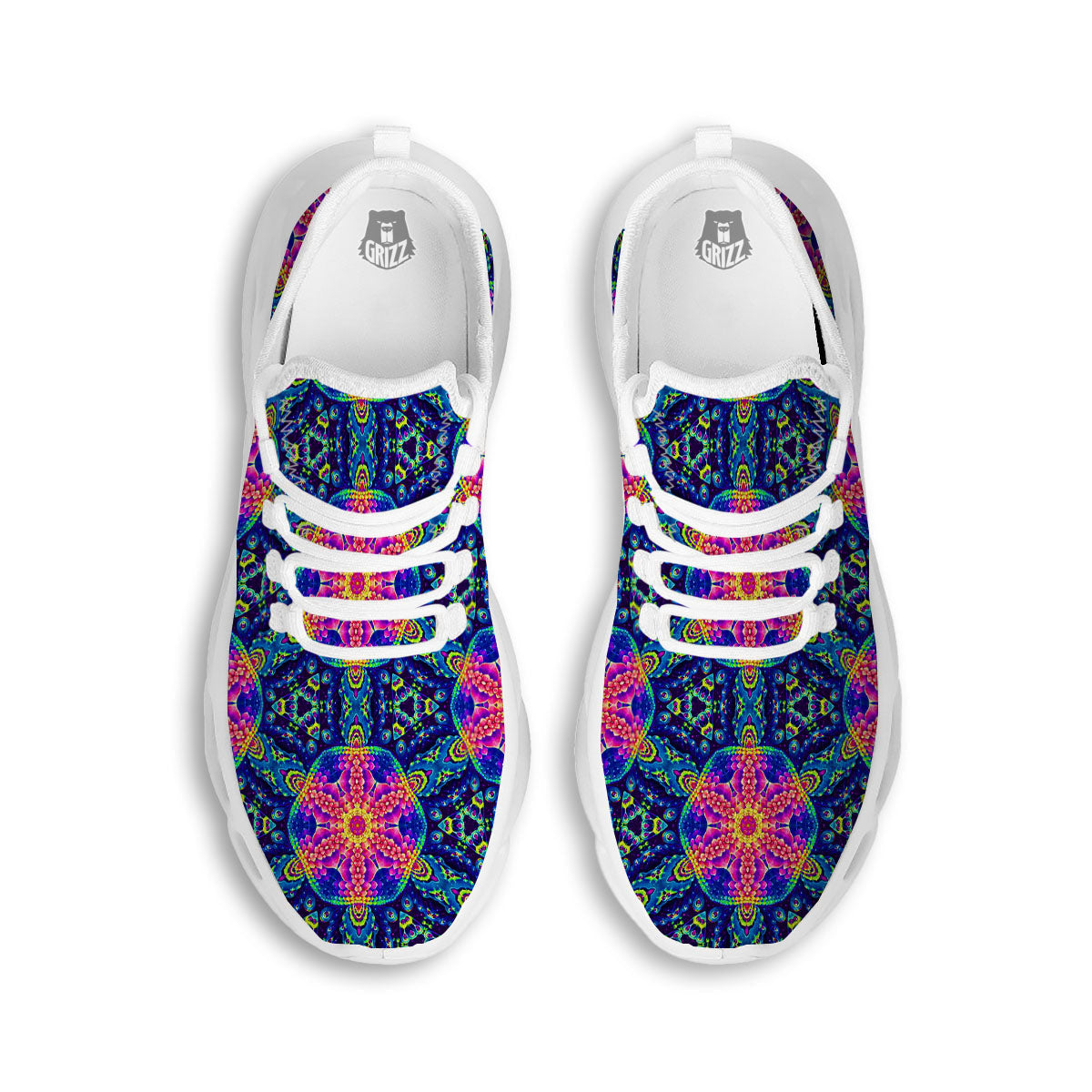Kaleidoscope Psychedelic Print Pattern White Running Shoes-grizzshop