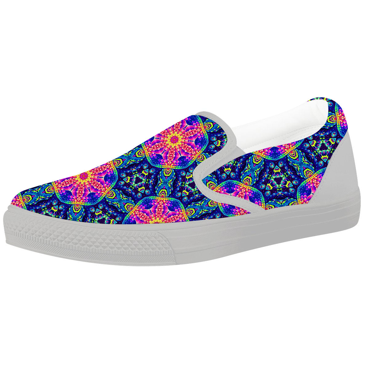 Kaleidoscope Psychedelic Print Pattern White Slip On Shoes-grizzshop