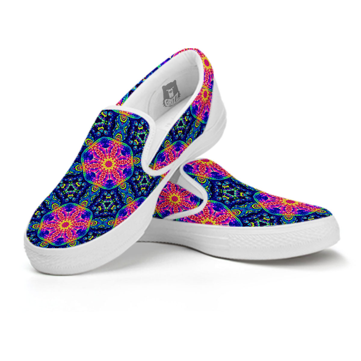 Kaleidoscope Psychedelic Print Pattern White Slip On Shoes-grizzshop