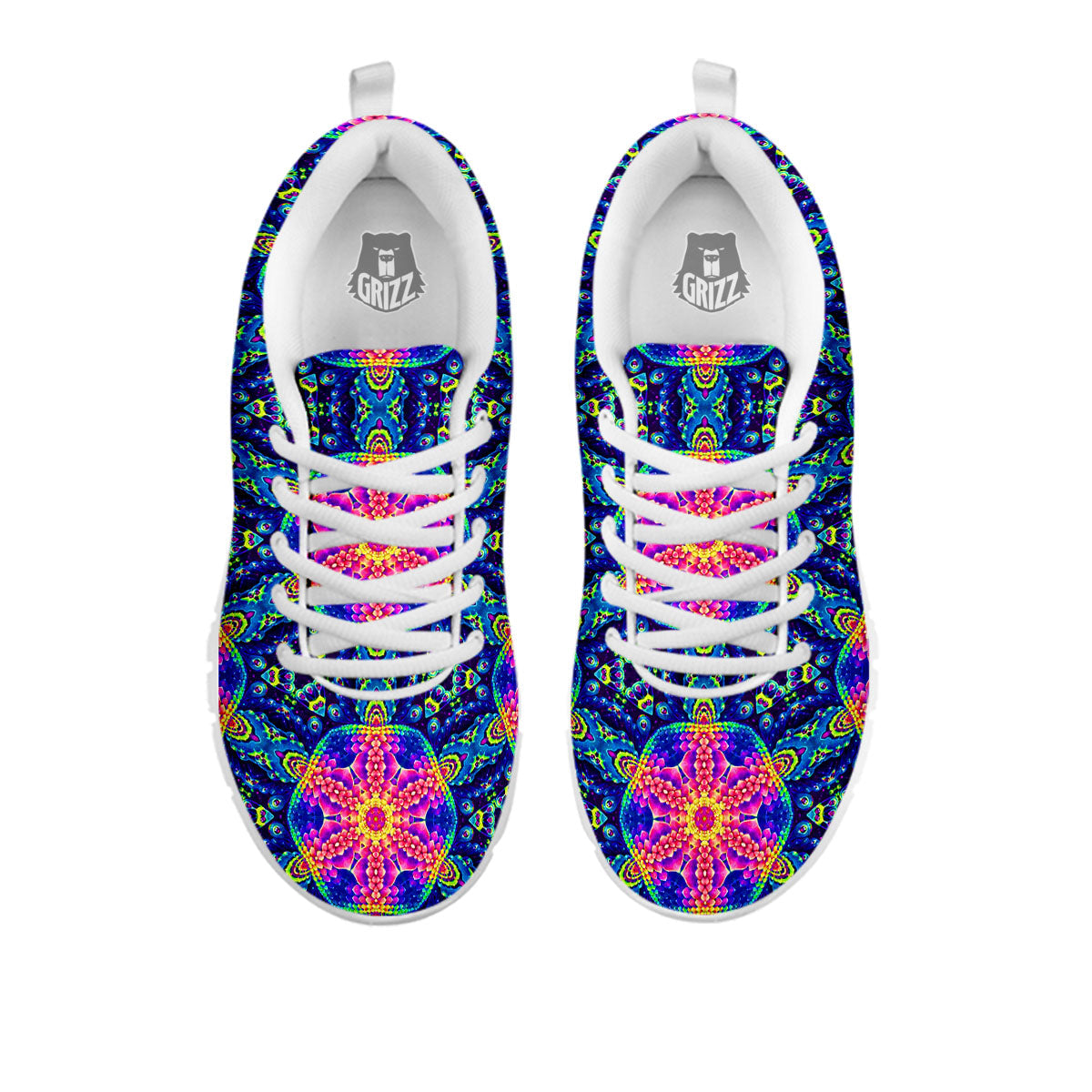 Kaleidoscope Psychedelic Print Pattern White Sneaker-grizzshop