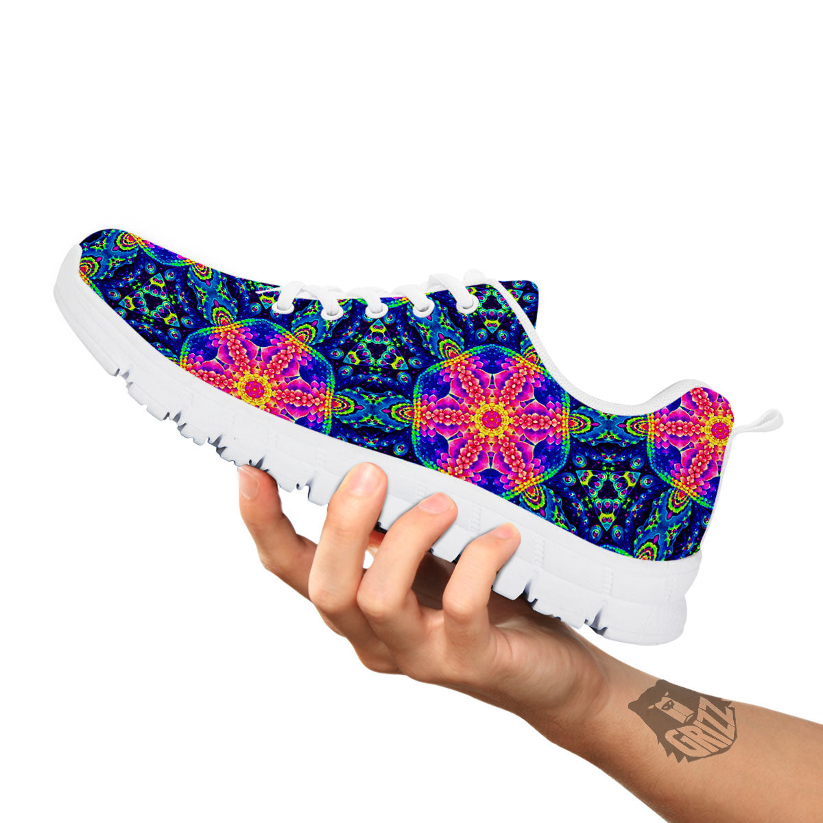 Kaleidoscope Psychedelic Print Pattern White Sneaker-grizzshop