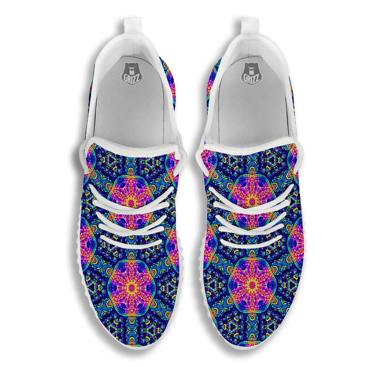 Kaleidoscope Psychedelic Print Pattern White Walking Shoes-grizzshop