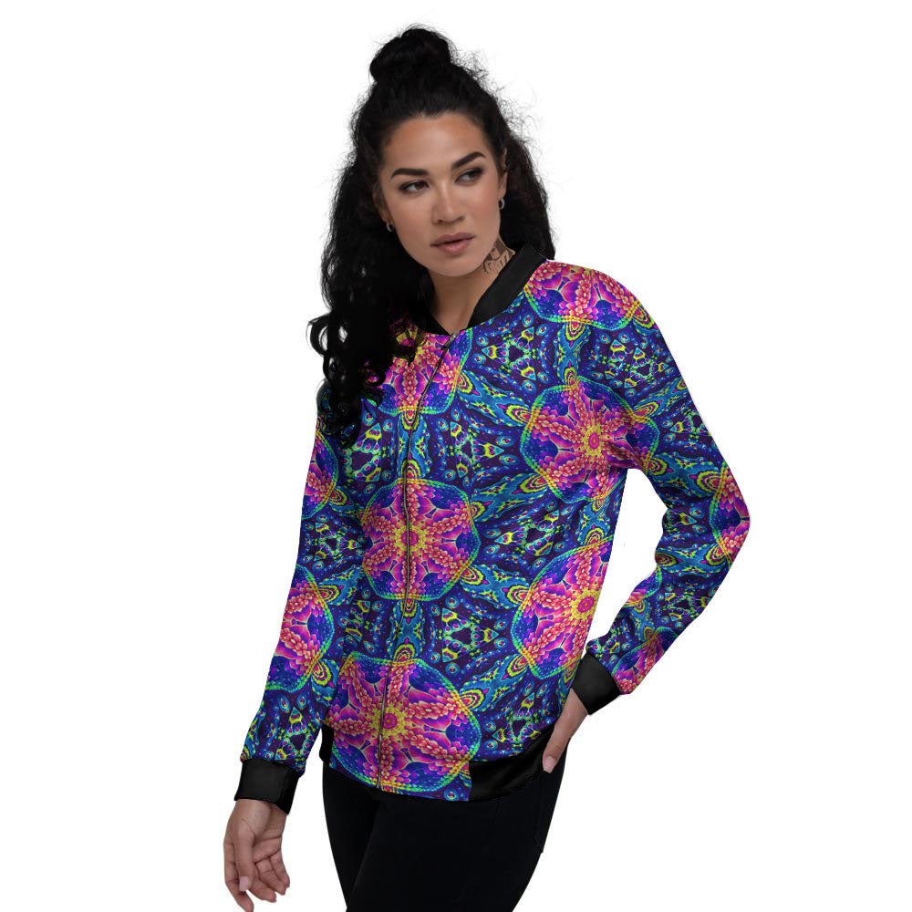 Kaleidoscope Psychedelic Print Pattern Women's Bomber Jacket-grizzshop