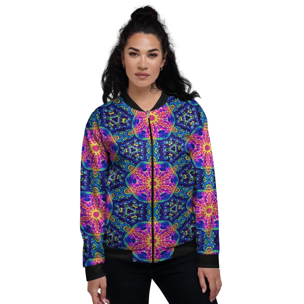 Kaleidoscope Psychedelic Print Pattern Women's Bomber Jacket-grizzshop