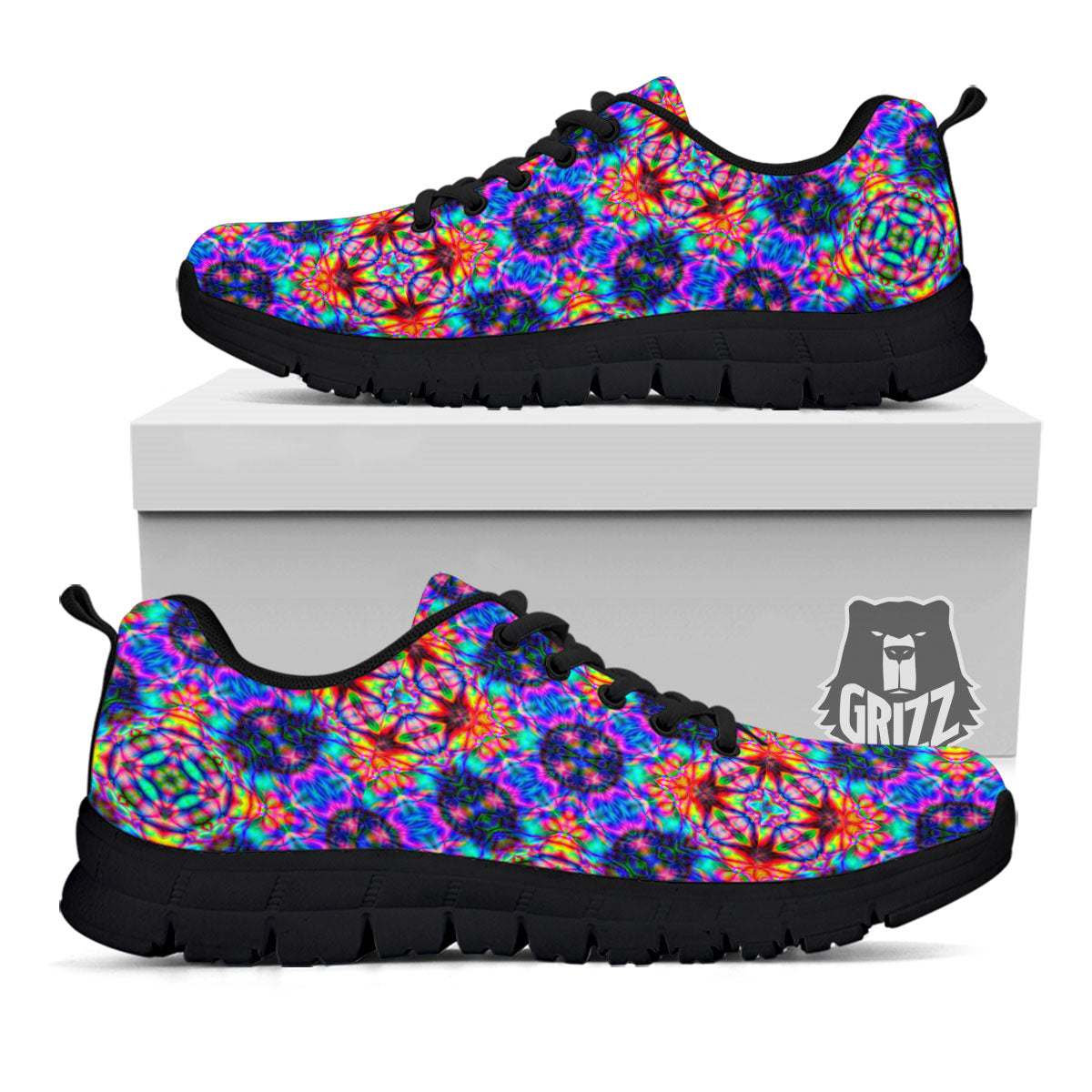 Kaleidoscope Rainbow Print Pattern Black Sneaker-grizzshop